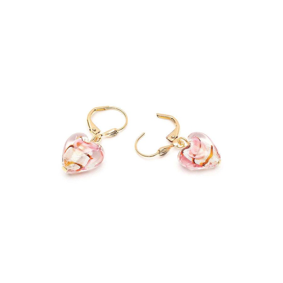 Earrings Simply Whispers | Gold Plated Pink And Red Glass Heart Leverback Earrings