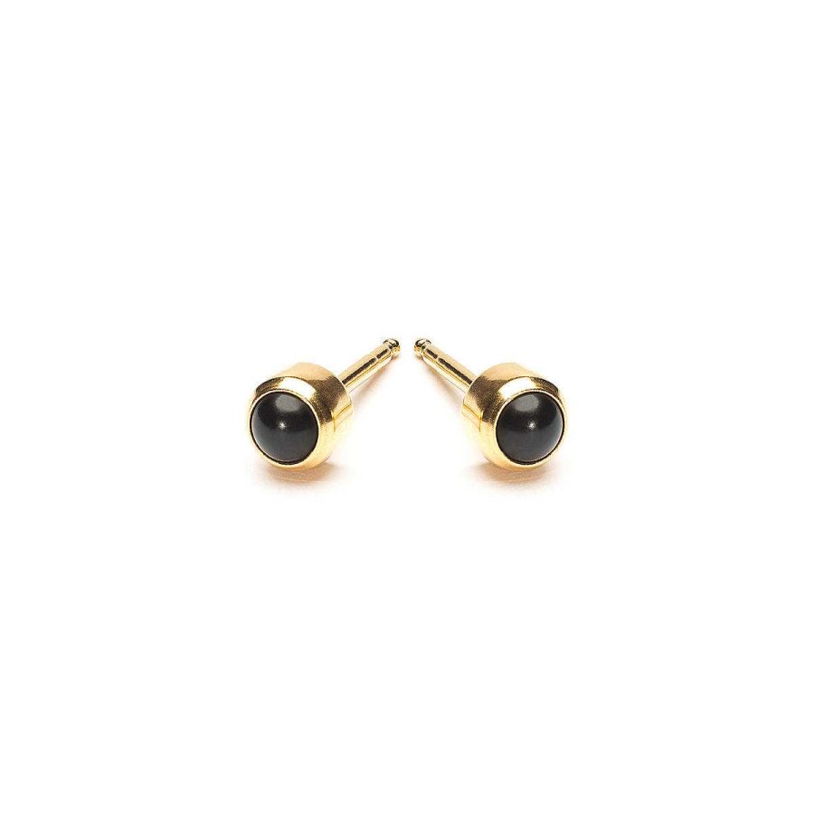 Earrings Simply Whispers | Gold Plated 3 Mm Onyx Stud Earrings