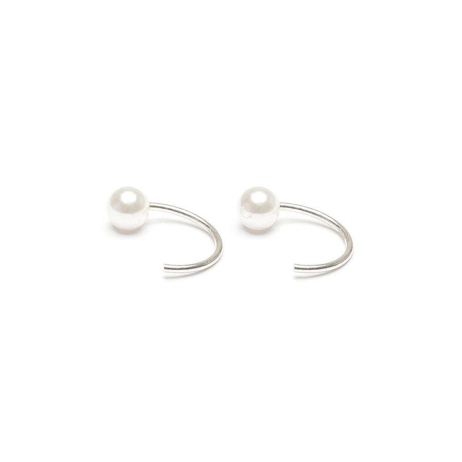 Earrings Simply Whispers | Silver Pearl Huggie Hoops