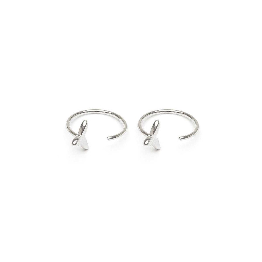 Earrings Simply Whispers | Silver Leaf Huggie Hoops