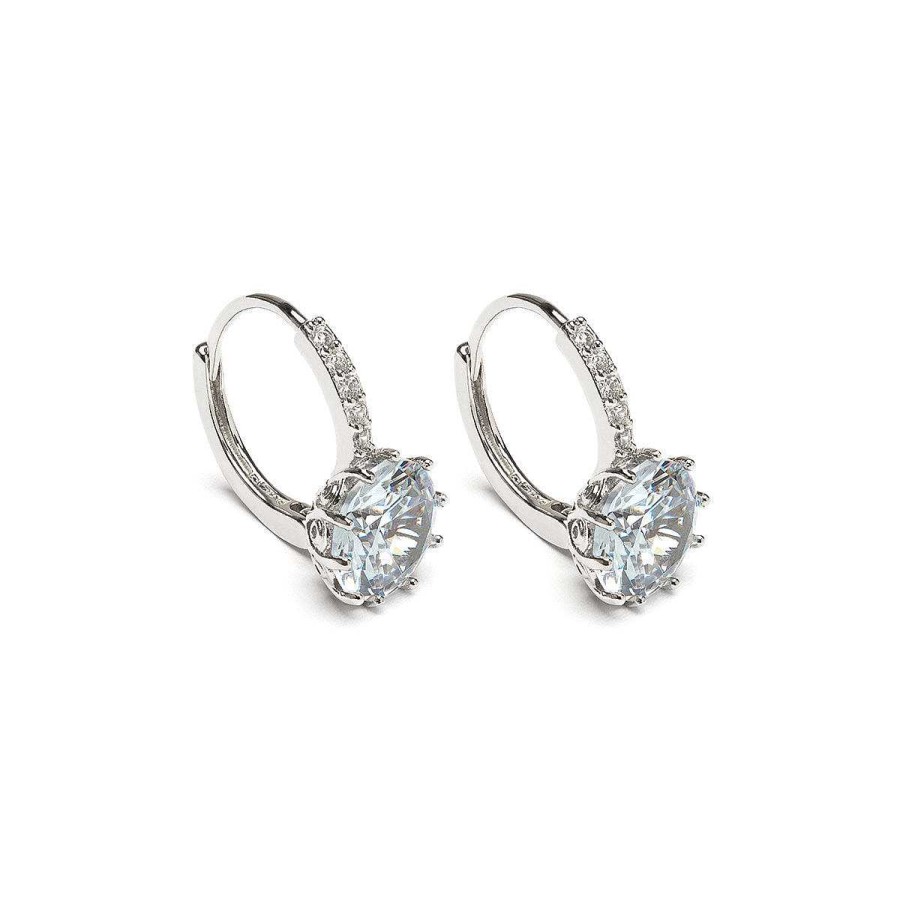 Earrings Simply Whispers | Silver Round Crystal Hoops