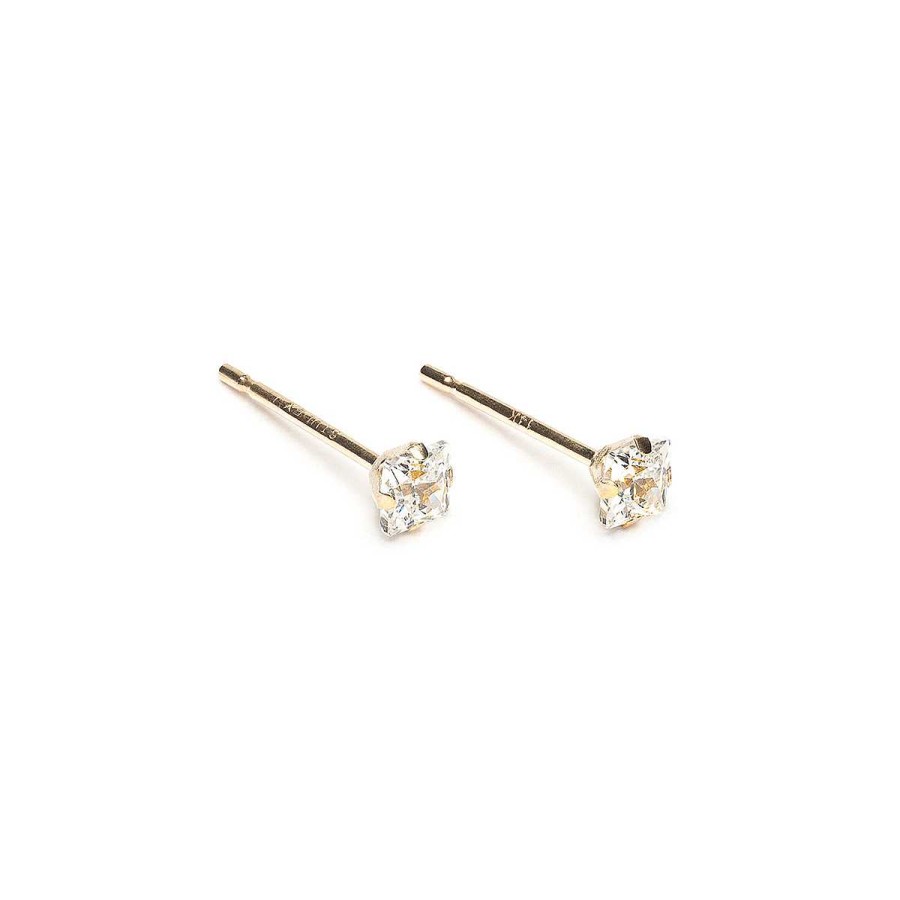 Earrings Simply Whispers | 14K Gold Stud Earrings 3Mm Square Crystal