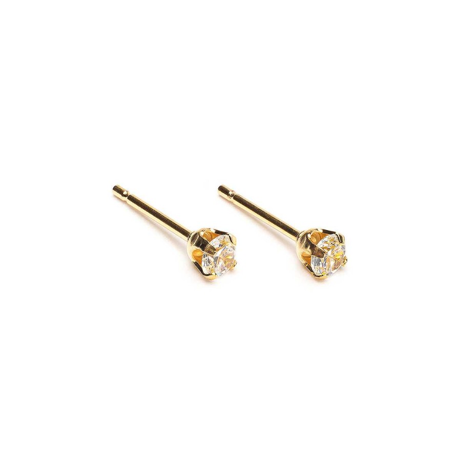 Earrings Simply Whispers | Gold Plated 3 Mm Round Cubic Zirconia Stud Earrings