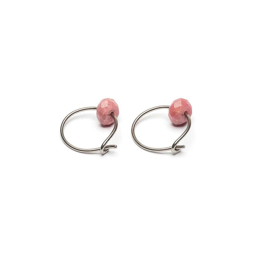 Earrings Simply Whispers | Genuine Rhodonite Niobium Hoop Earrings