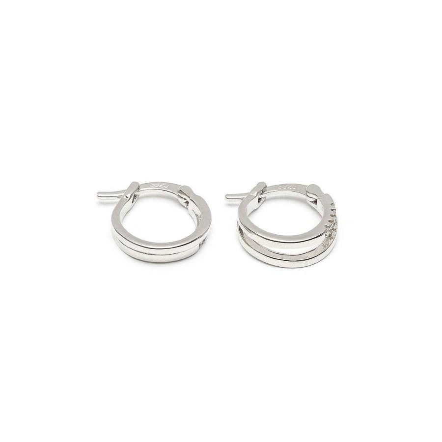 Earrings Simply Whispers | Double Crystal Silver Huggie Hoops