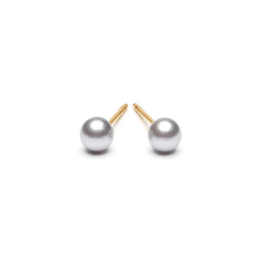 Earrings Simply Whispers | Gold Plated 4 Mm Gray Pearl Stud Earrings