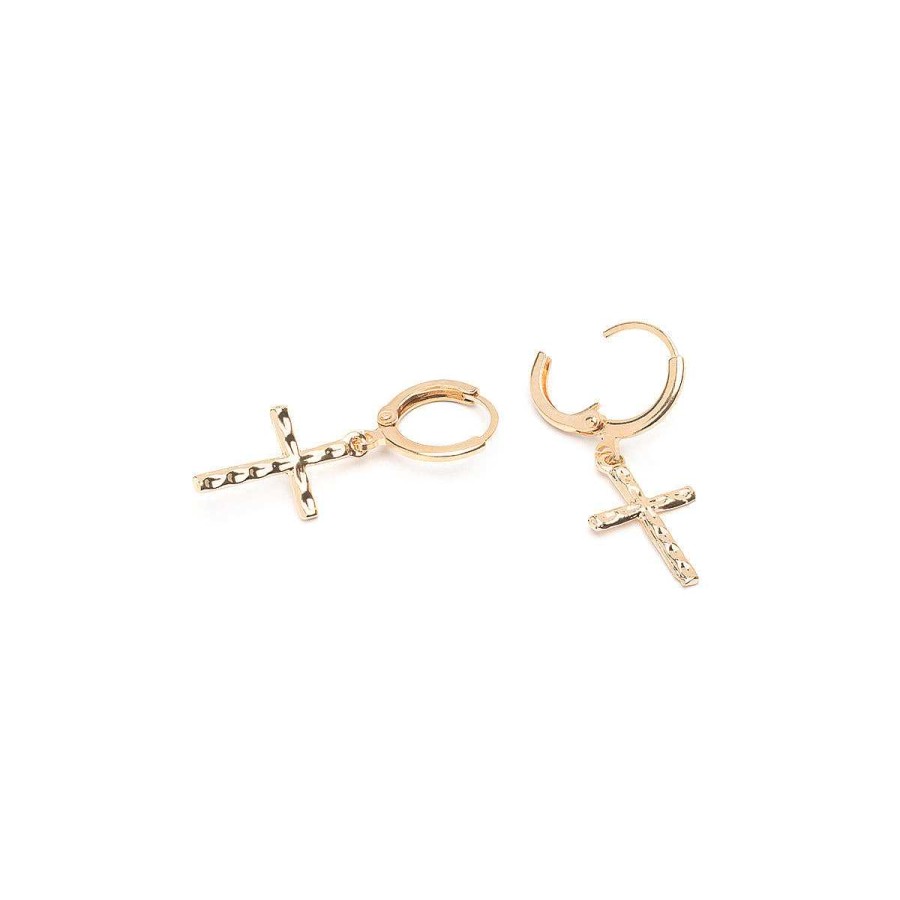 Earrings Simply Whispers | Hammered Cross Hoop Earrings