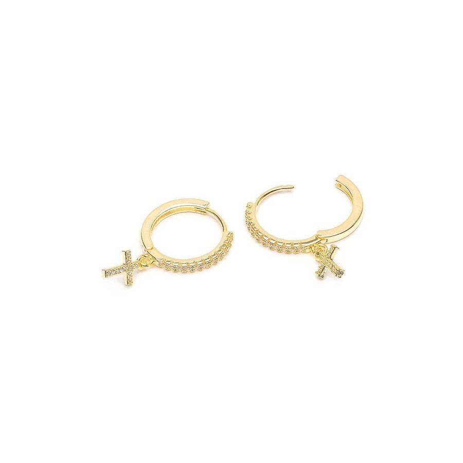 Earrings Simply Whispers | Pave Cross Hoop Earrings