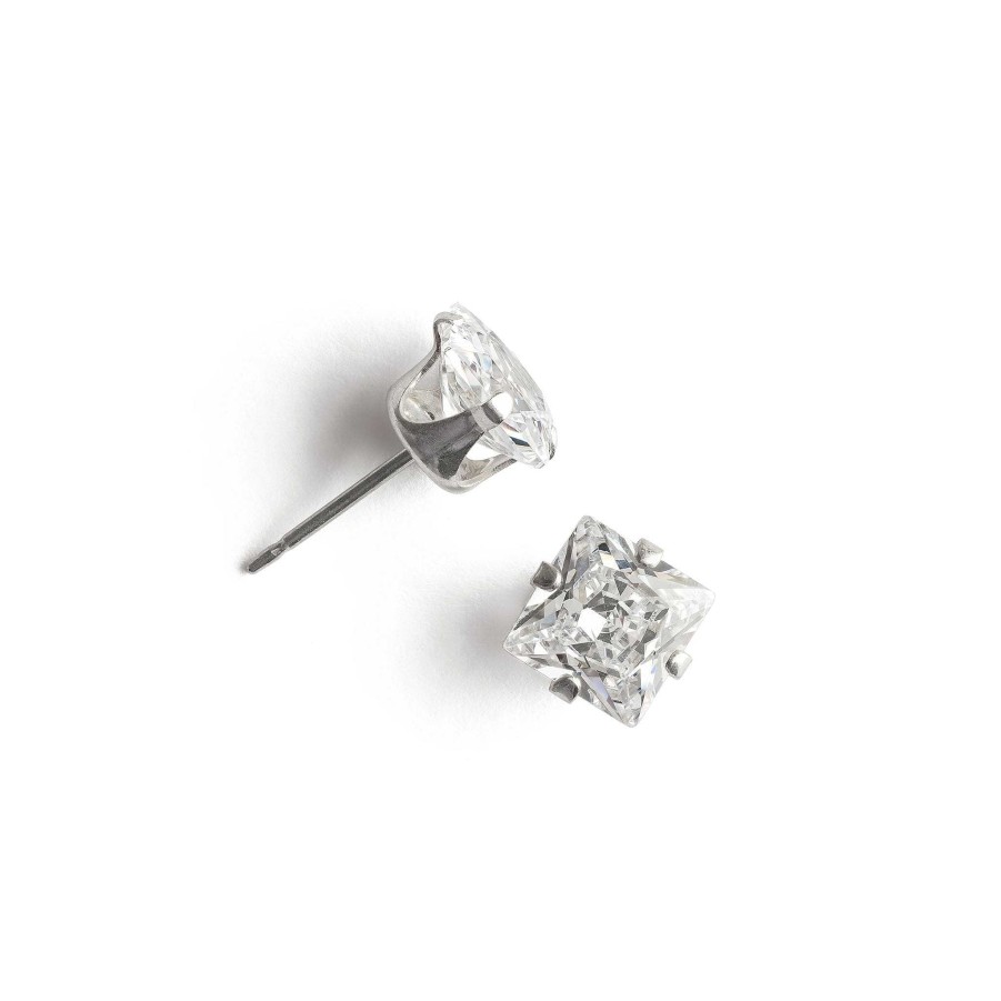 Earrings Simply Whispers | Silver Stud Earrings 6Mm Square Crystal