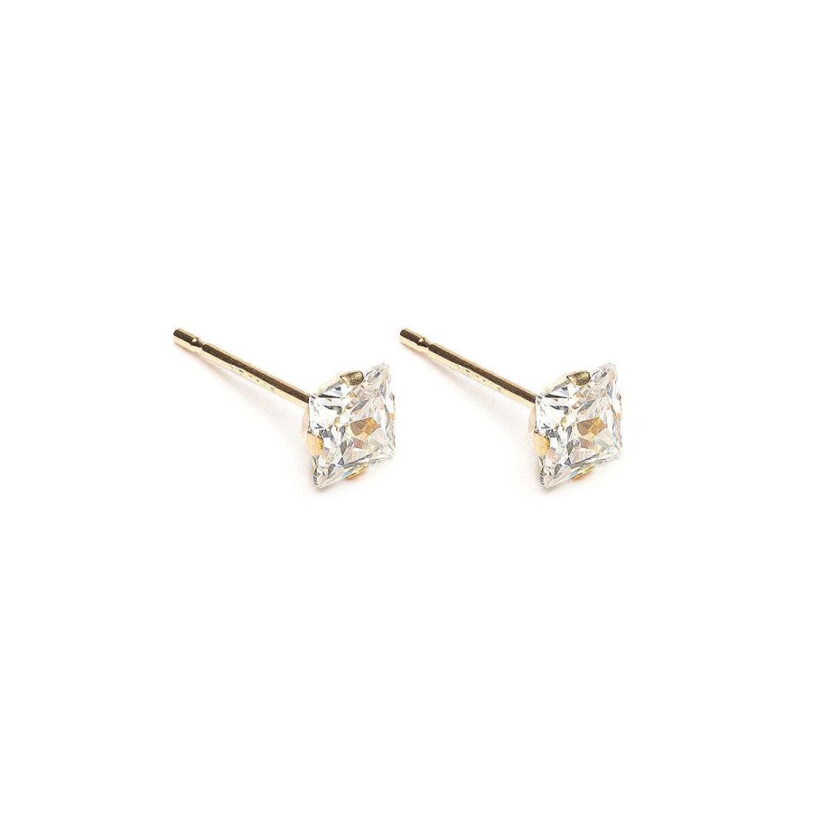 Earrings Simply Whispers | 14K Gold Square Zirconia 4Mm Stud Earrings