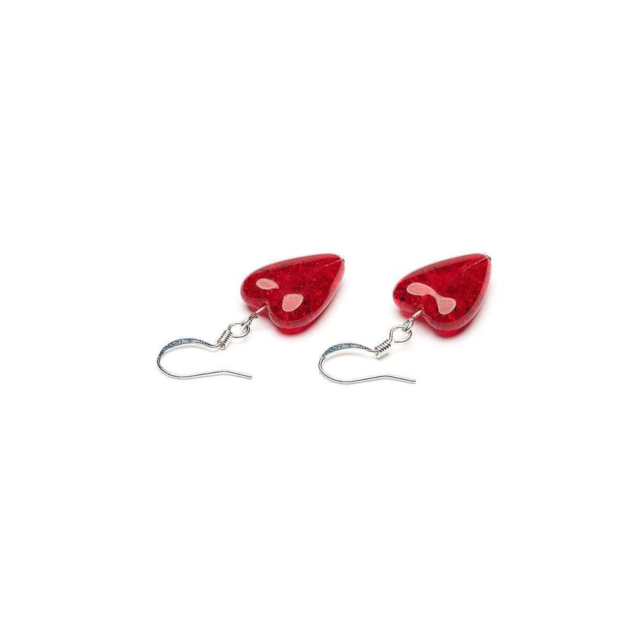 Earrings Simply Whispers | Red Crackle Glass Heart Earrings