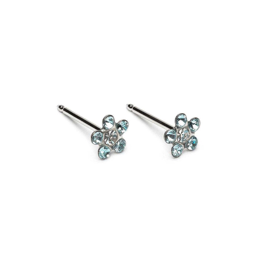 Earrings Simply Whispers | 14K White Gold Aquamarine & White Daisy Earrings