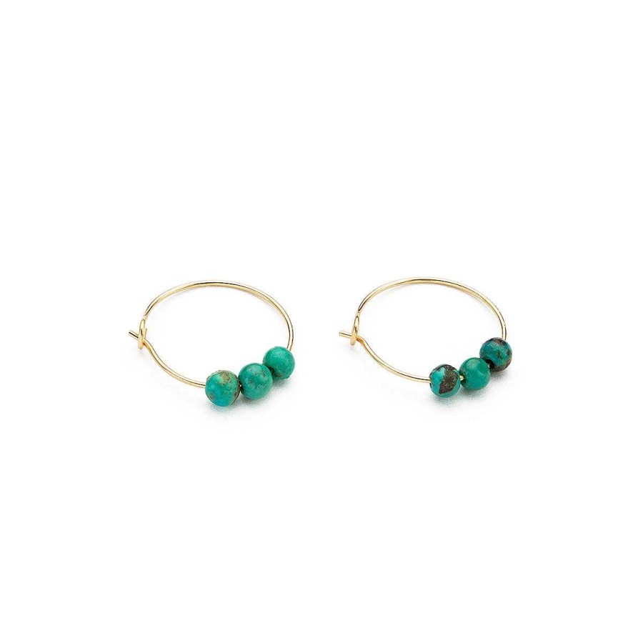 Earrings Simply Whispers | 14K Gold Turquoise Charm Hoop Earrings