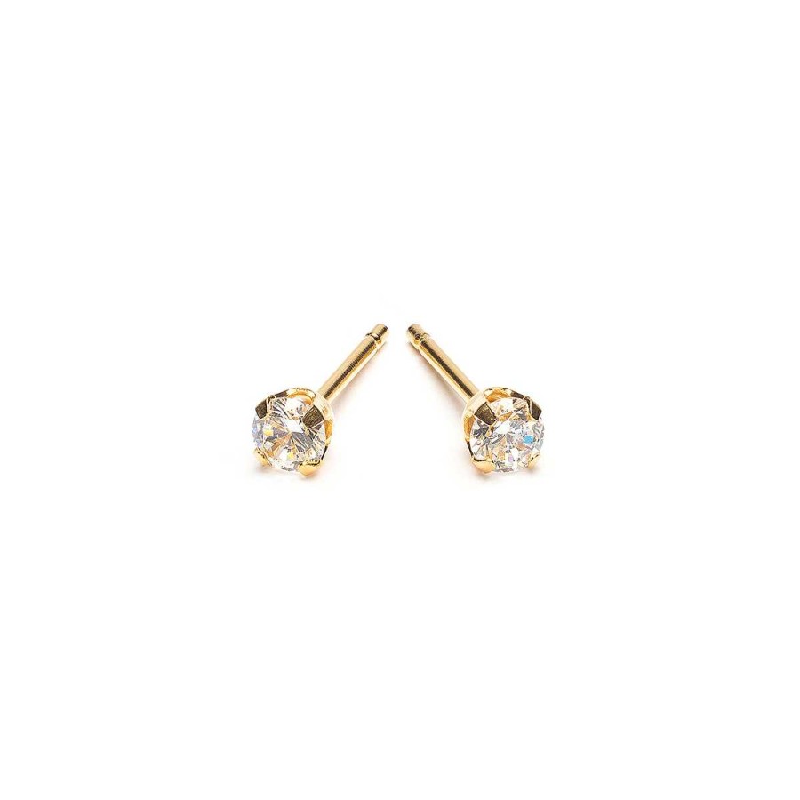 Earrings Simply Whispers | Gold Plated 3 Mm Round Cubic Zirconia Stud Earrings