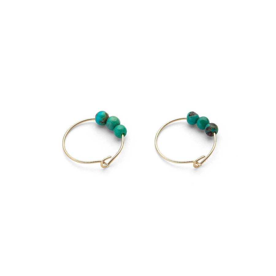 Earrings Simply Whispers | 14K Gold Turquoise Charm Hoop Earrings