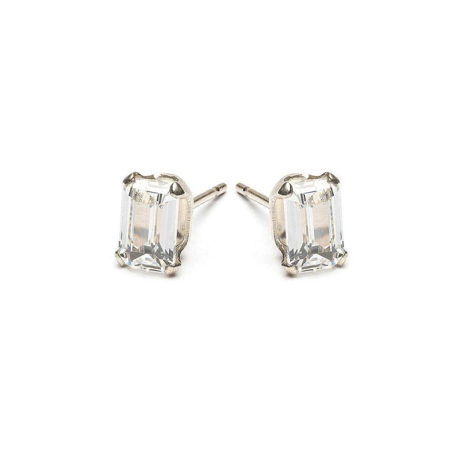 Earrings Simply Whispers | Silver Stud Earrings Emerald Cut Crystal