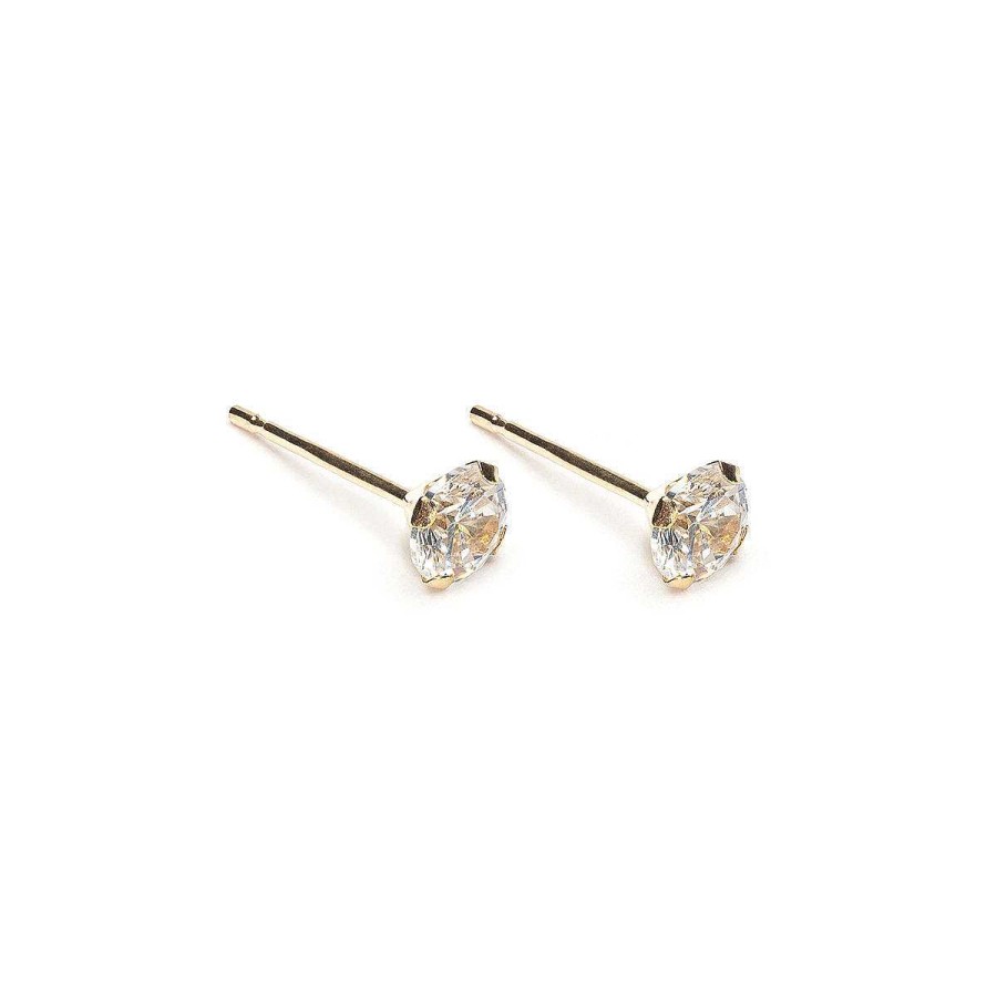 Earrings Simply Whispers | 14K Gold Stud Earrings 4Mm Round Zirconia