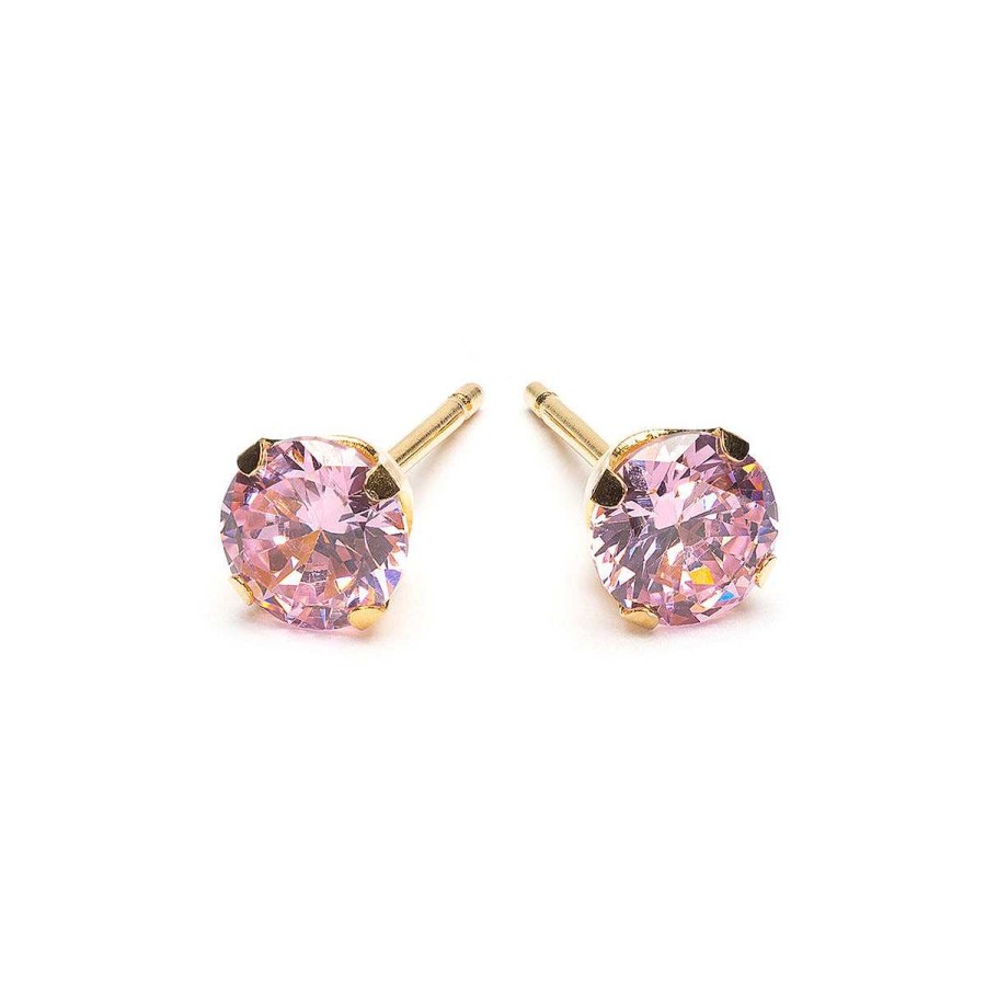 Earrings Simply Whispers | Gold Plated 5 Mm Pink Round Cubic Zirconia Stud Earrings