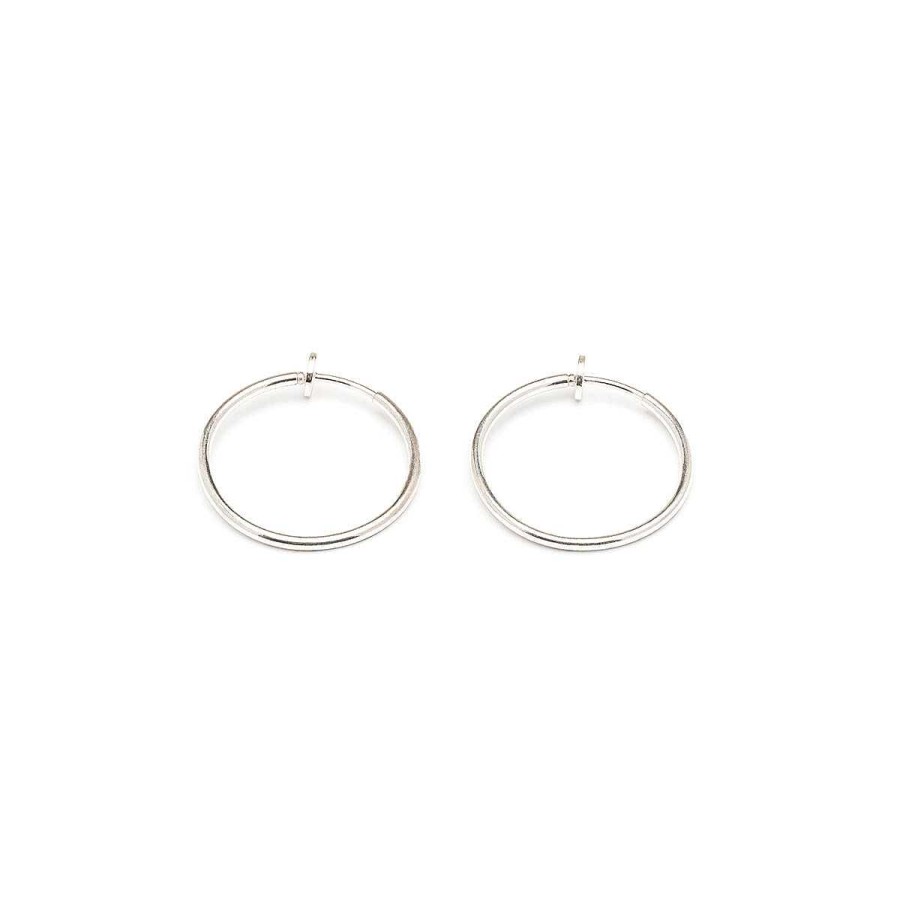 Earrings Simply Whispers | Silver Plated 25 Mm Spring Illusion Clip-On Hoop Earrings