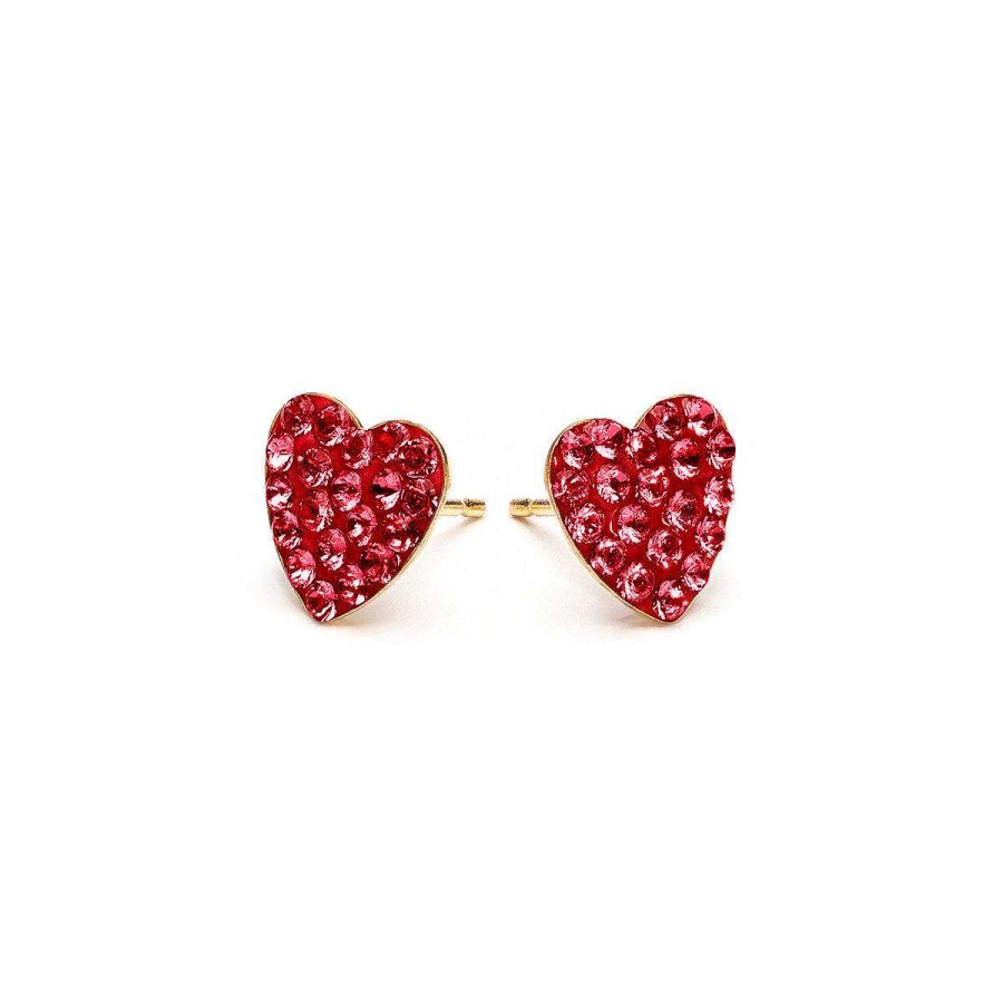 Earrings Simply Whispers | Red Pave Heart Earrings Gold Plated