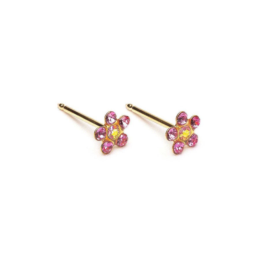 Earrings Simply Whispers | 14K Gold Rainbow & Pink Daisy Earrings