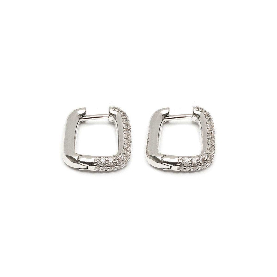 Earrings Simply Whispers | White Crystal Square Hoop Earrings