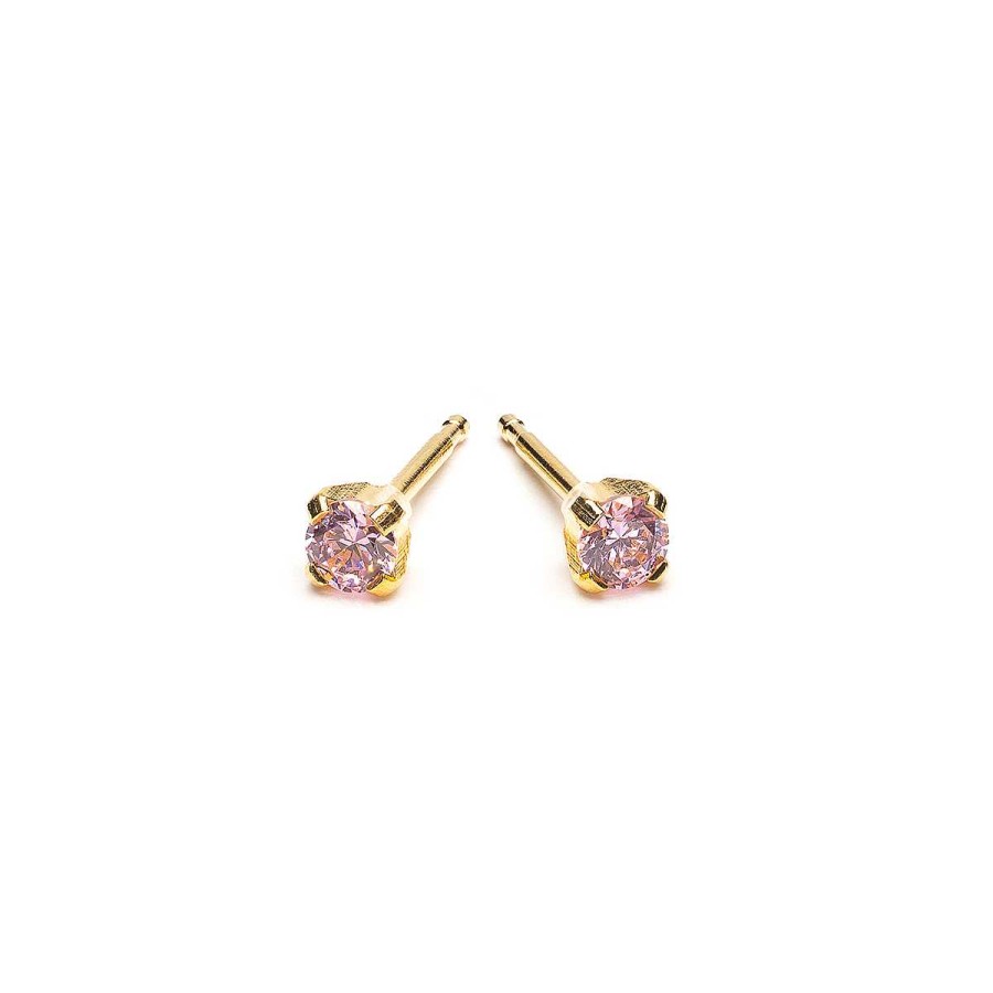 Earrings Simply Whispers | Pink Round Zirconia Gold Stud Earrings