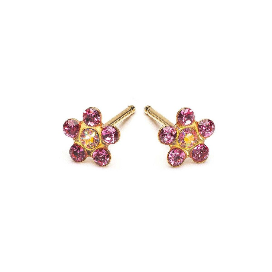 Earrings Simply Whispers | 14K Gold Rainbow & Pink Daisy Earrings