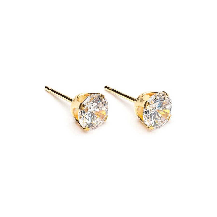 Earrings Simply Whispers | Gold Plated 6 Mm Round Cubic Zirconia Stud Earrings