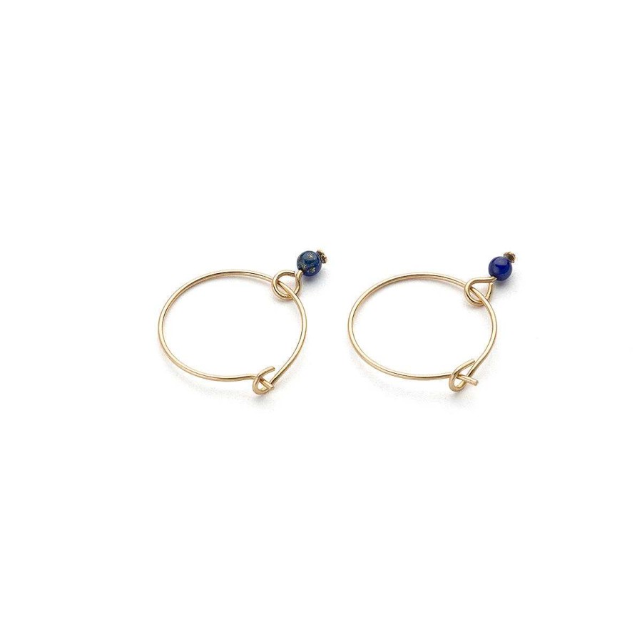 Earrings Simply Whispers | 14K Gold Blue Lapis Charm 12 Mm Hoop Earrings