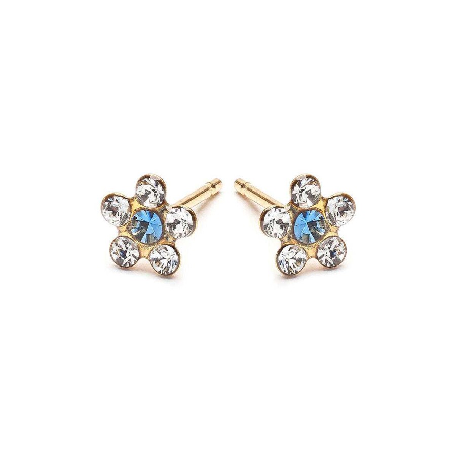 Earrings Simply Whispers | White & Sapphire Gold Plated Daisy Earrings