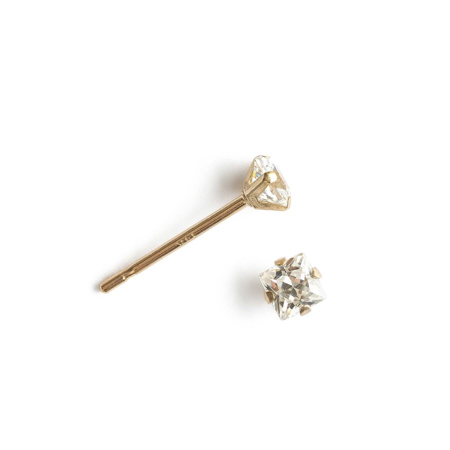 Earrings Simply Whispers | 14K Gold Stud Earrings 3Mm Square Crystal