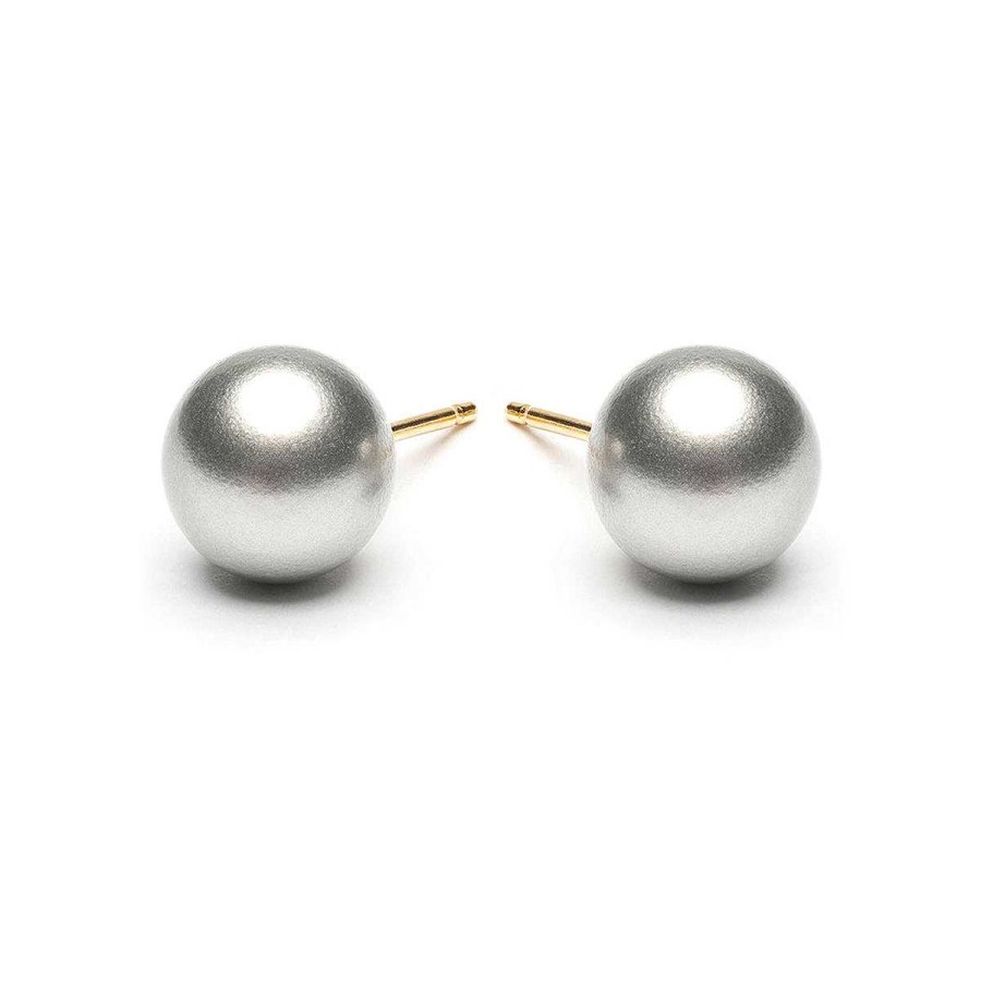 Earrings Simply Whispers | Gold Plated 8 Mm Gray Pearl Stud Earrings