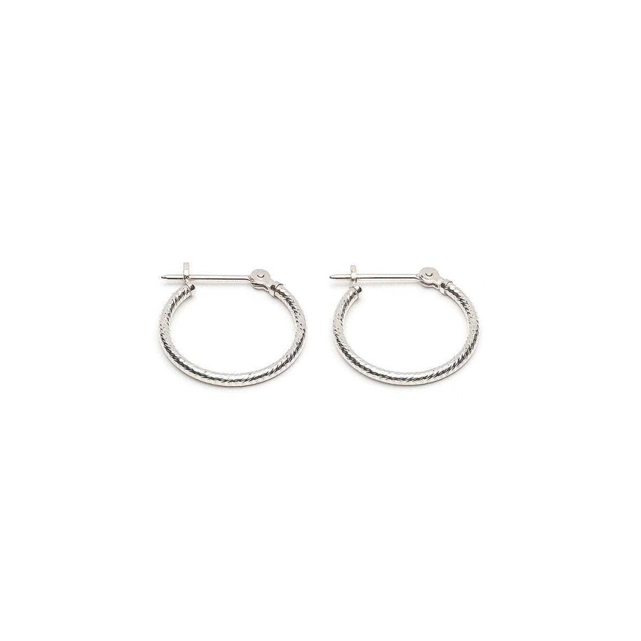 Earrings Simply Whispers | 14K White Gold Diamond Cut Joint And Catch Hoop Earrings