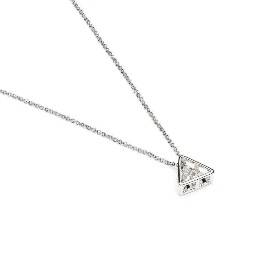 Necklaces Simply Whispers | Silver Plated Crystal Triangle Pendant Necklace