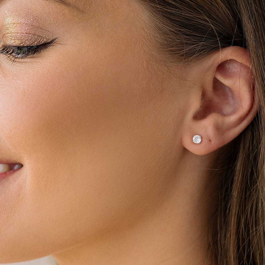 Earrings Simply Whispers | Silver Stud Earrings 4Mm Round Crystal