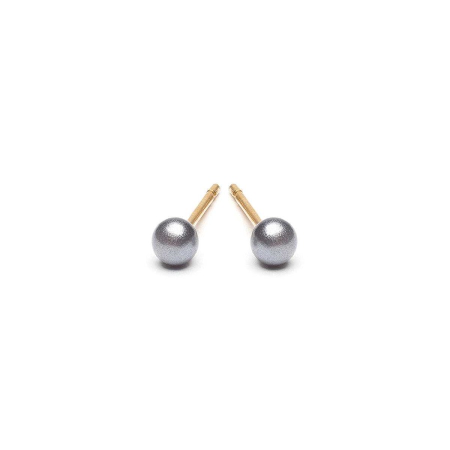 Earrings Simply Whispers | Gold Plated 3 Mm Gray Pearl Stud Earrings