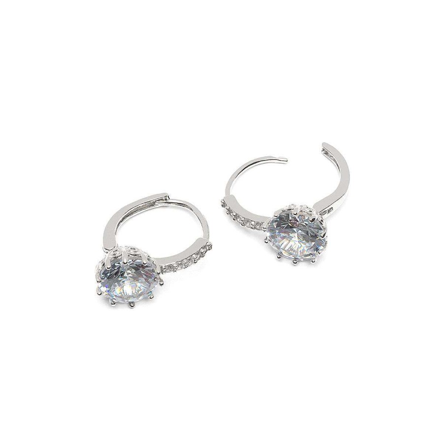 Earrings Simply Whispers | Silver Round Crystal Hoops