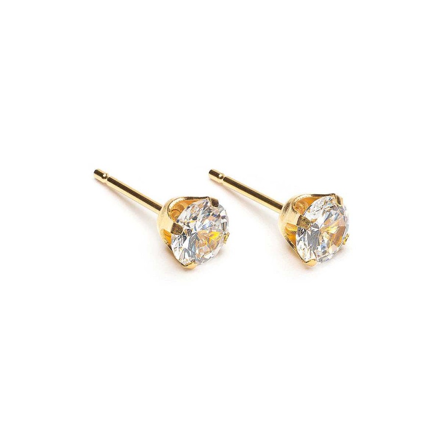 Earrings Simply Whispers | Gold Plated 5 Mm Round Cubic Zirconia Stud Earrings