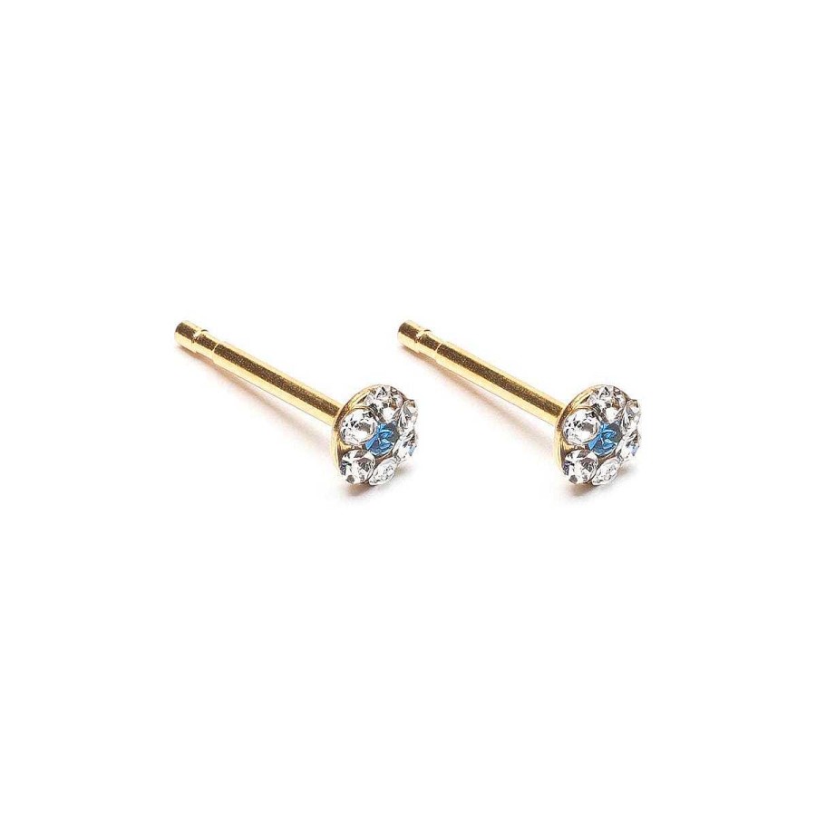 Earrings Simply Whispers | White & Sapphire Gold Plated Mini Daisy Earrings