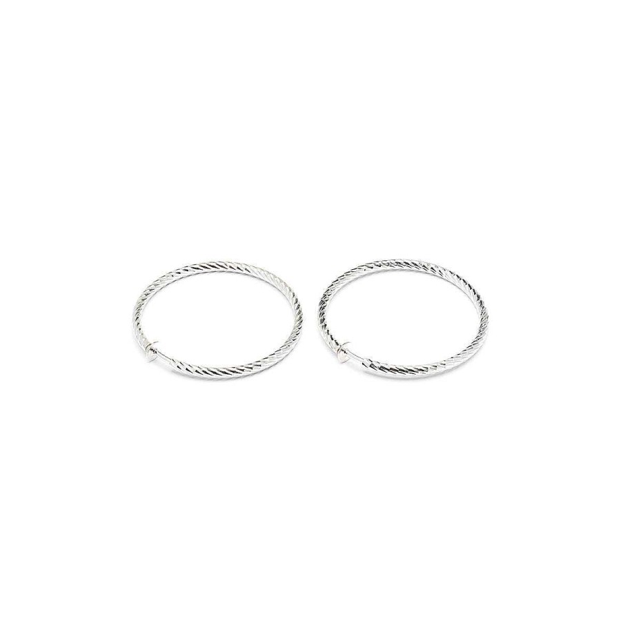 Earrings Simply Whispers | Silver Plated Diamond Cut Big Spring Clip-On Hoop Earrings