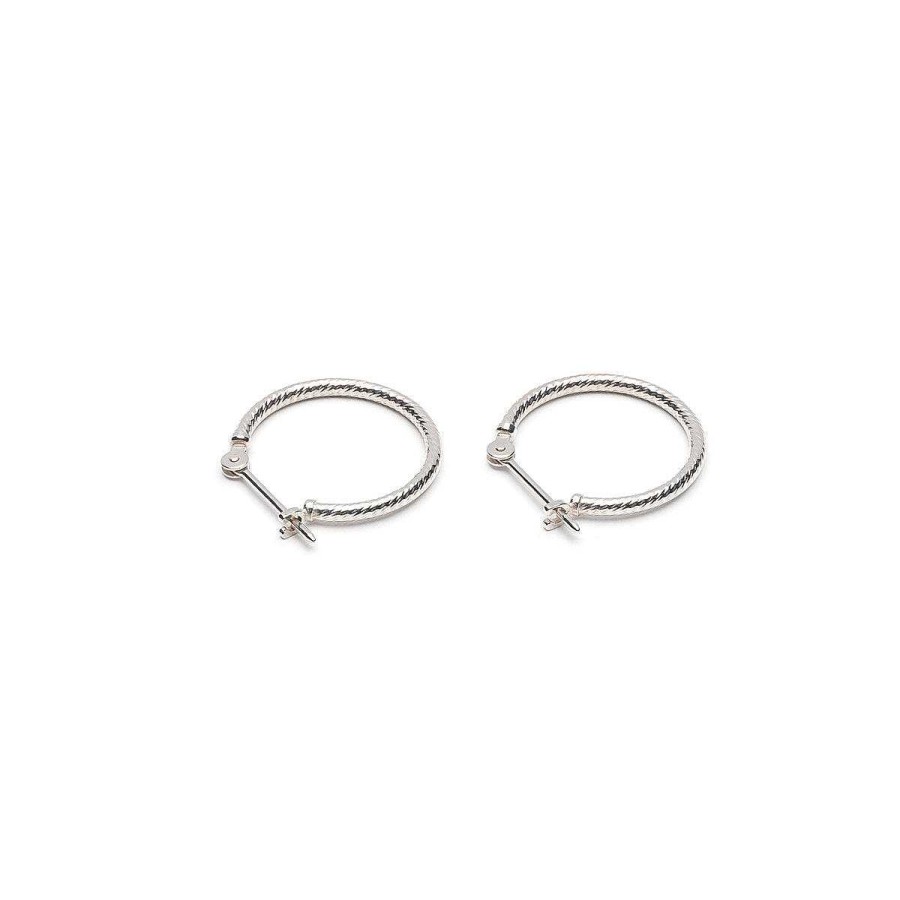 Earrings Simply Whispers | 14K White Gold Diamond Cut Joint And Catch Hoop Earrings