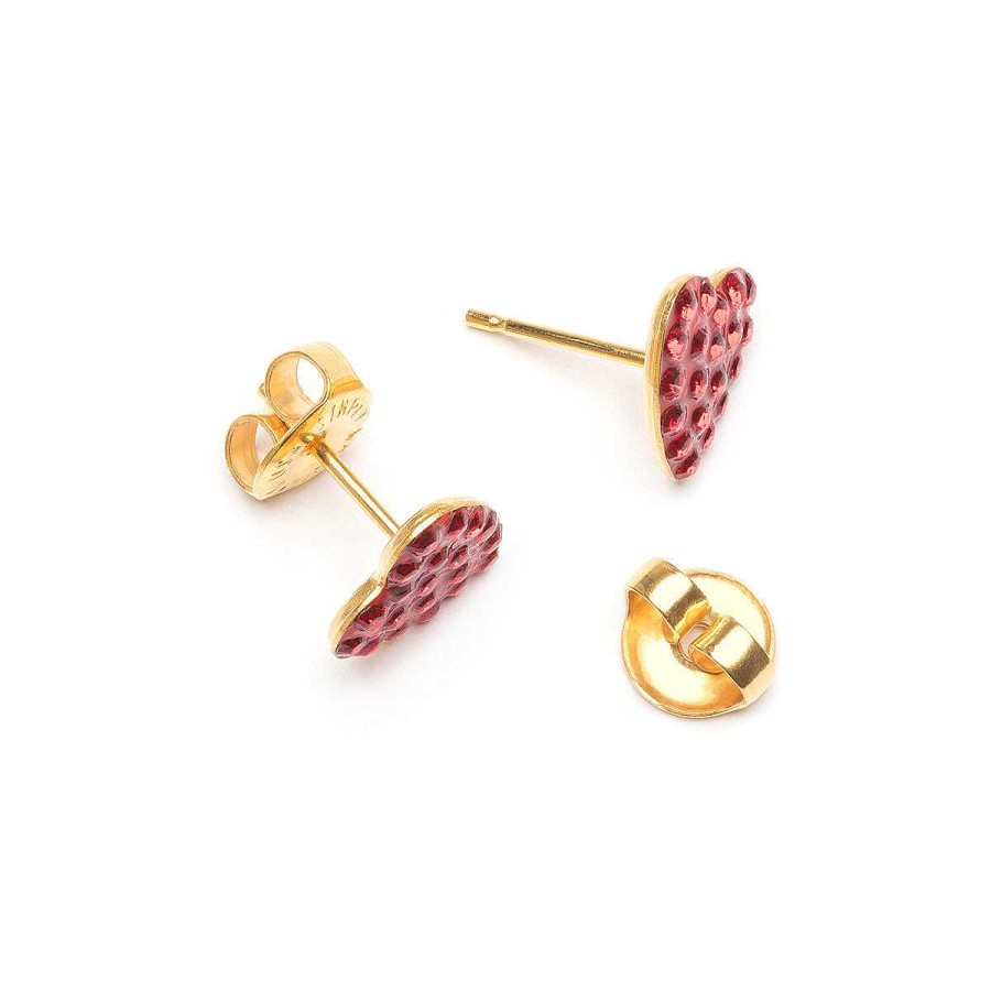 Earrings Simply Whispers | Red Pave Heart Earrings Gold Plated