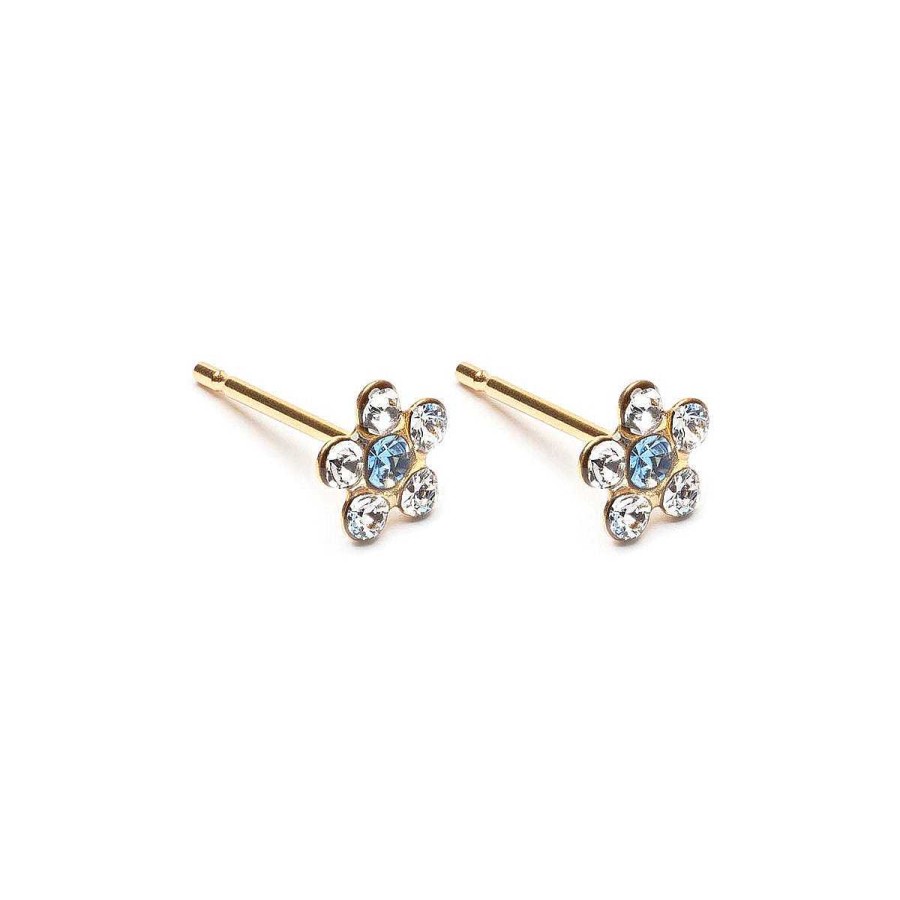 Earrings Simply Whispers | White & Sapphire Gold Plated Daisy Earrings