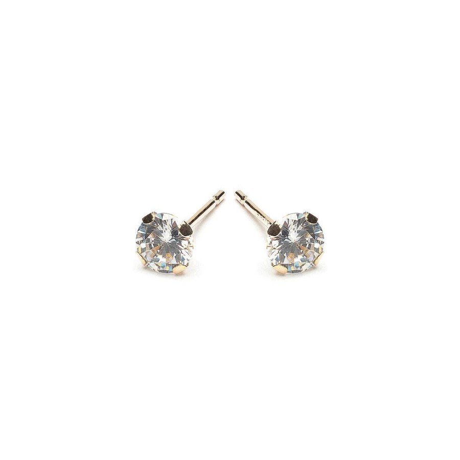 Earrings Simply Whispers | 14K Gold Stud Earrings 4Mm Round Zirconia