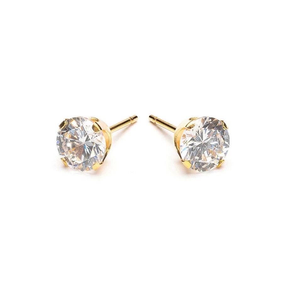 Earrings Simply Whispers | Gold Plated 6 Mm Round Cubic Zirconia Stud Earrings