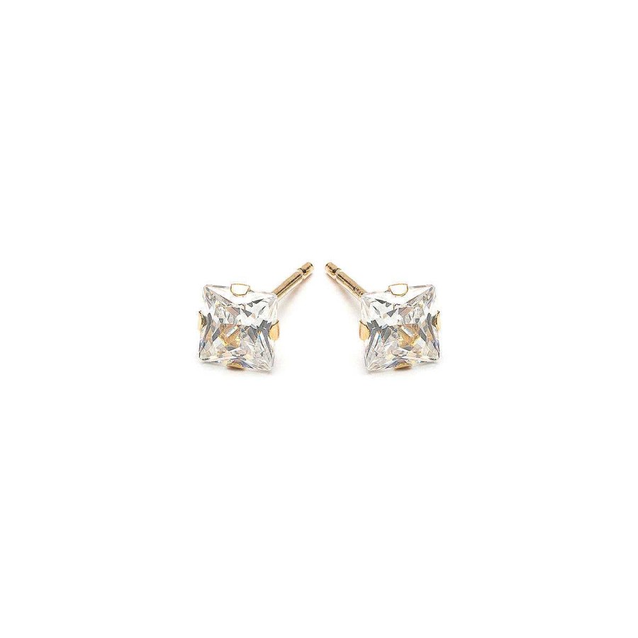 Earrings Simply Whispers | 14K Gold Square Zirconia 4Mm Stud Earrings