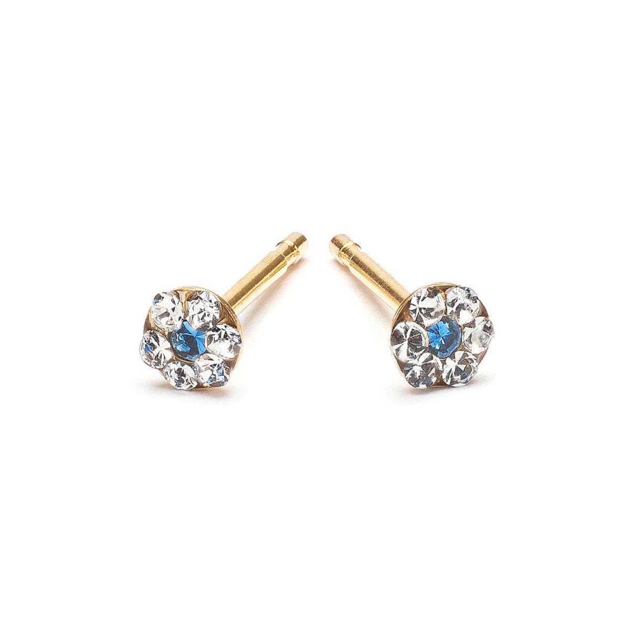 Earrings Simply Whispers | White & Sapphire Gold Plated Mini Daisy Earrings