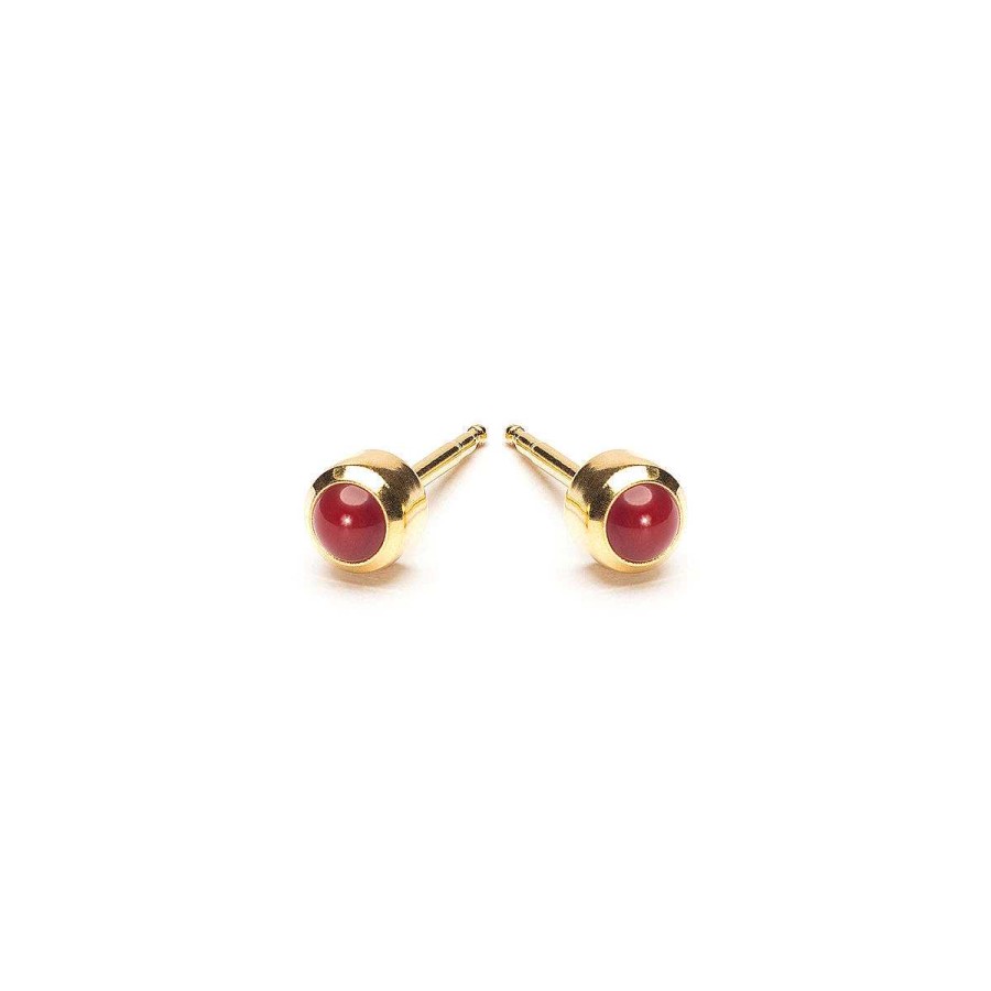 Earrings Simply Whispers | Gold Plated 3 Mm Red Coral Stud Earrings