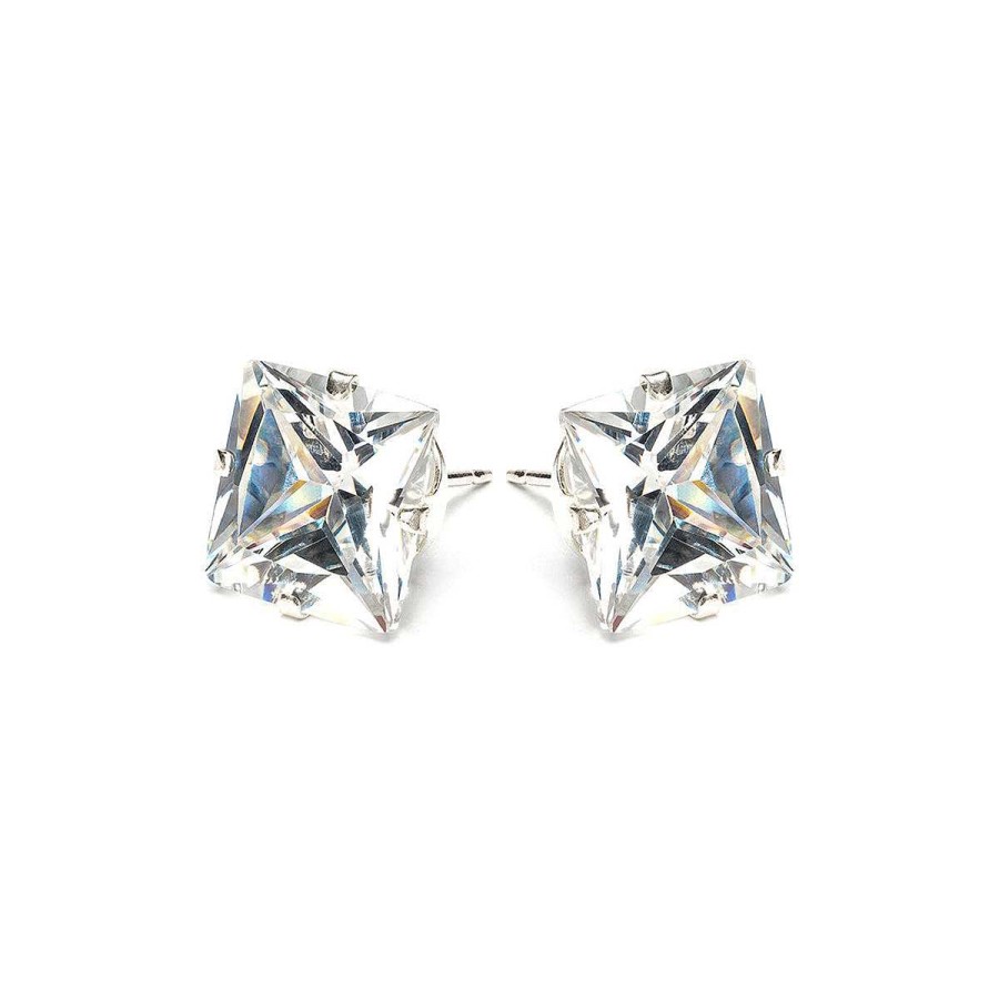 Earrings Simply Whispers | Silver Stud Earrings 10Mm Square Crystal